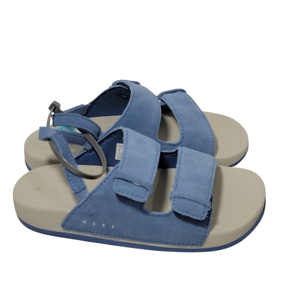 Reef Ojai Sandals Big Kid Size 12 Suede Leather Upper Unisex Backstrap Blue NWOT - Picture 2 of 13